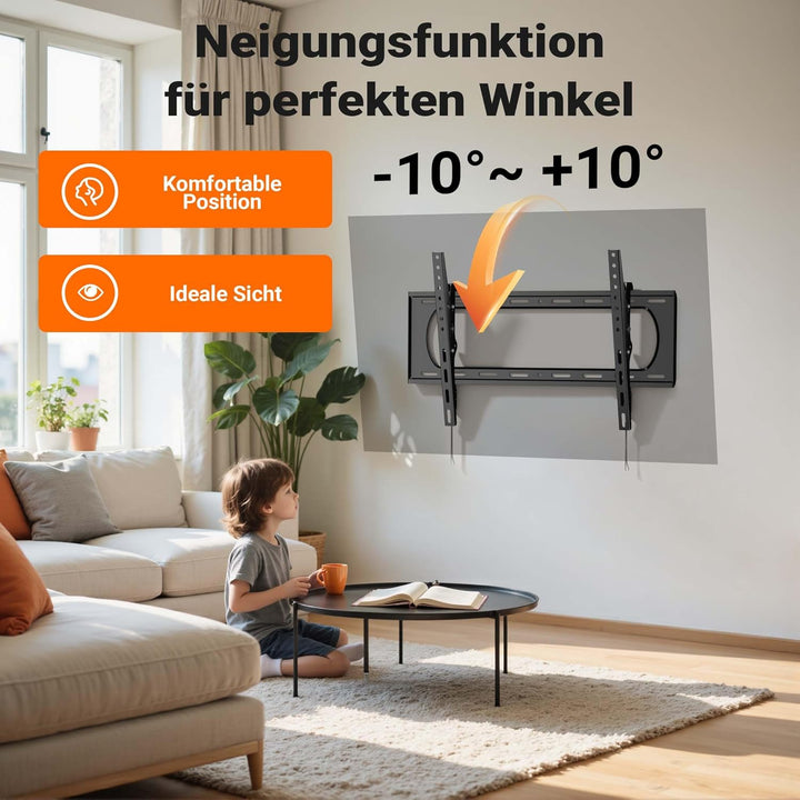Wiltec TV Halterung 37"–80", TV Wandhalterung bis 80 kg aus Stahl, platzsparende Fernsehhalterung, F