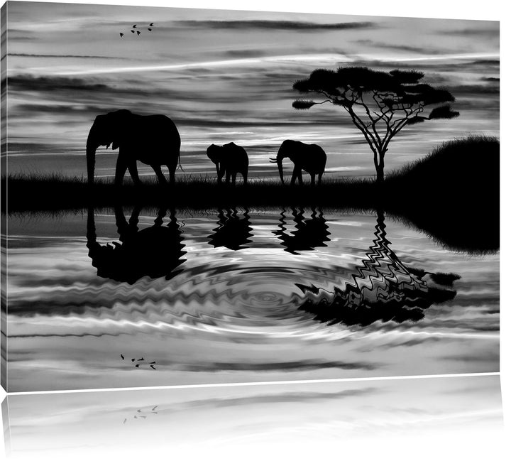 Pixxprint Monocrome, Afrika Elefant in Sonnenschein, Format: 100x70 auf Leinwand, 100x70
