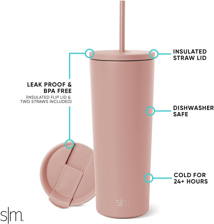 Simple Modern Isolierter Becher mit Strohhalm und Deckel | EiskaffeeBecher Wiederverwendbare Edelsta