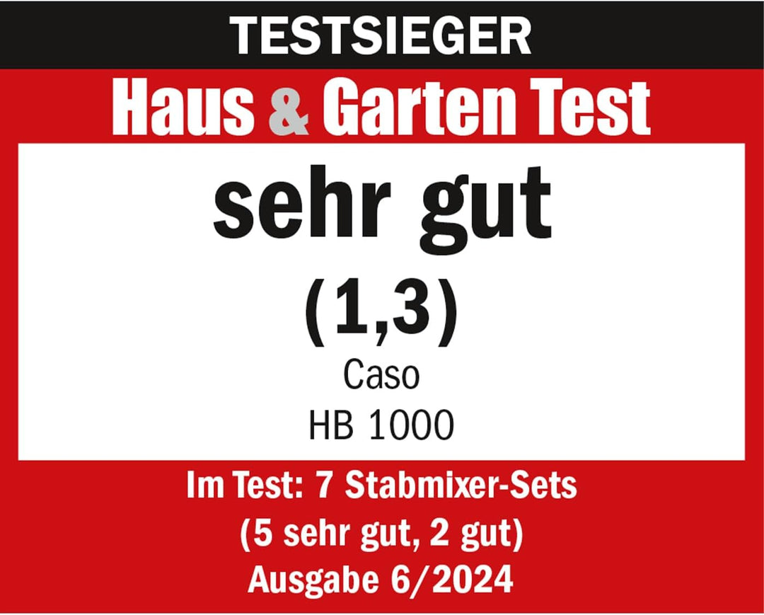 Caso HB 1000 Design Stabmixer inkl. Pürierstab, Schneebesen, Messbecher und Behälter, 1000 Watt, Alu