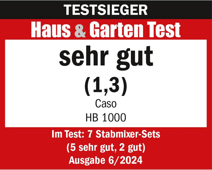 Caso HB 1000 Design Stabmixer inkl. Pürierstab, Schneebesen, Messbecher und Behälter, 1000 Watt, Alu