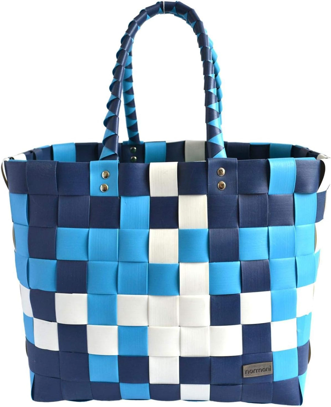 normani Einkaufstasche geflochten mit Henkeln - Tragetasche extra robust Farbe Classic/Aqua Classic