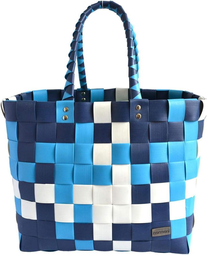 normani Einkaufstasche geflochten mit Henkeln - Tragetasche extra robust Farbe Classic/Aqua Classic