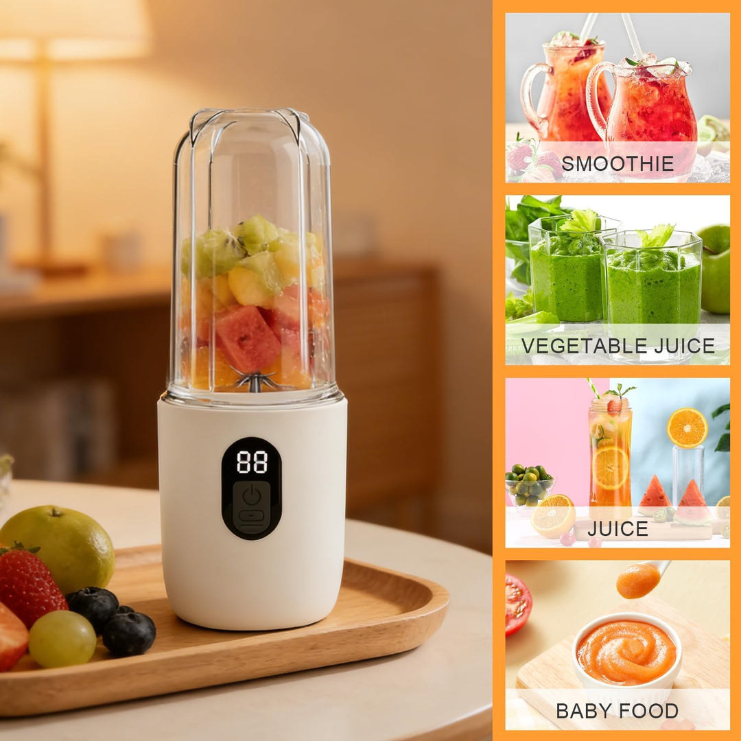 Tragbarer Mixer 500ML, Smoothie Maker to go mit Digitalanzeige & 16-Blatt Klingen Edelstahl, USB Auf