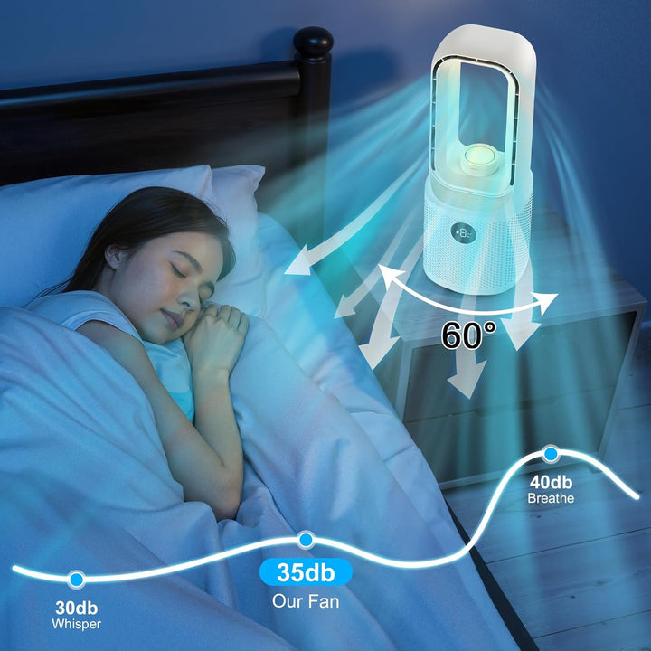 13''Turmventilator Blattlos,9 Stufen,60° Oszillation,Dreistufig Dimmbares LED-Nachtlicht &Timer, Ult