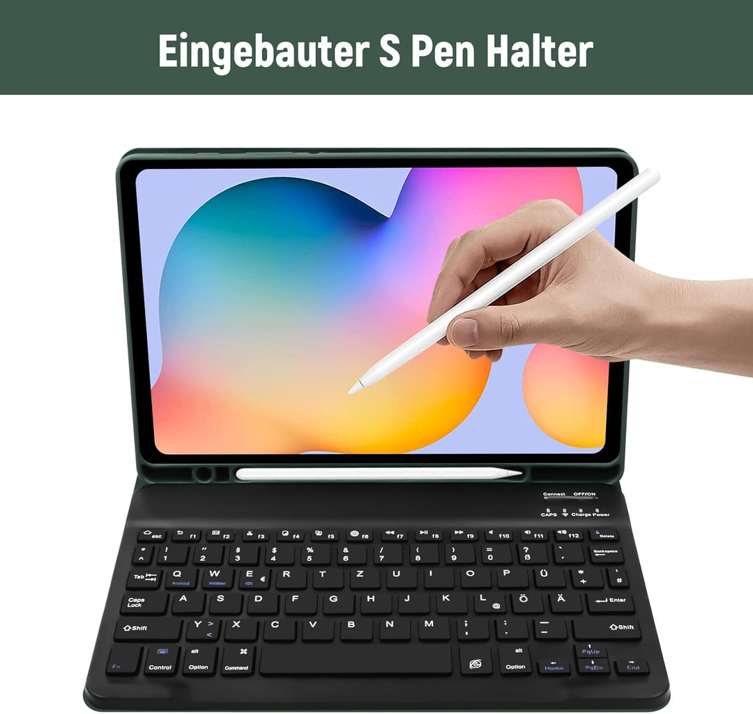 Hülle mit Tastatur für Samsung Tab S6 Lite (Deutsches QWERTZ), Galaxy Tab S6 Lite Hülle mit Pencil H