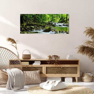 Wandbilder Dekoration Wohnzimmer Stream Wald Natur Panorama Bilder auf Leinwand 120x50cm Leinwandbil