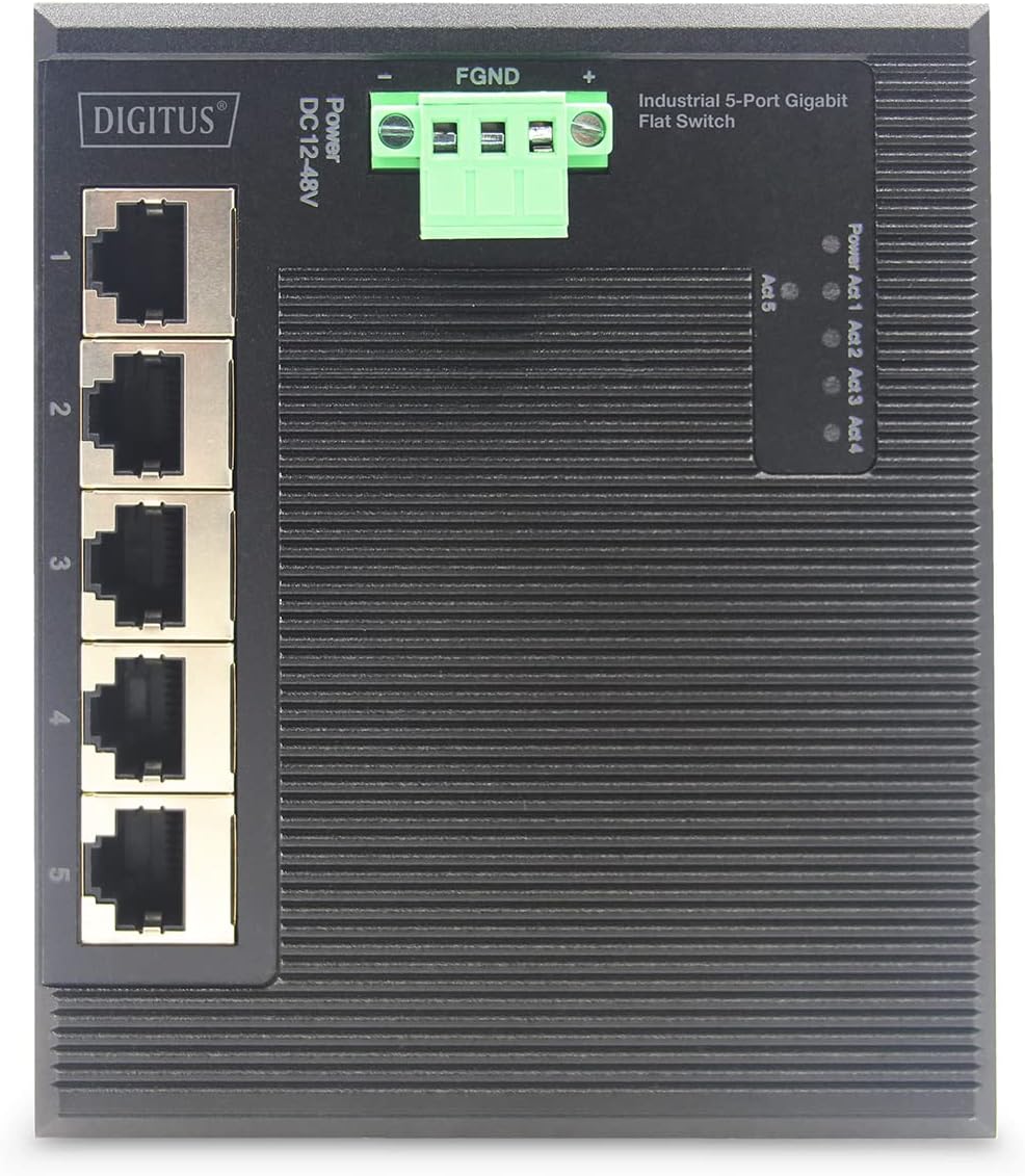 DIGITUS Flat Netzwerk-Switch - 5-Port Gigabit Ethernet - DIN-Rail Montage - Klemmleiste - Lüfterlos