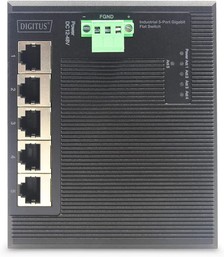 DIGITUS Flat Netzwerk-Switch - 5-Port Gigabit Ethernet - DIN-Rail Montage - Klemmleiste - Lüfterlos
