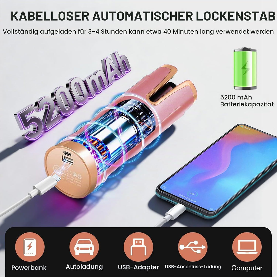 Automatischer Lockenstab, Tragbarer Kabelloser Automatischer Lockenstäbe Automatisch Rotierender Loc