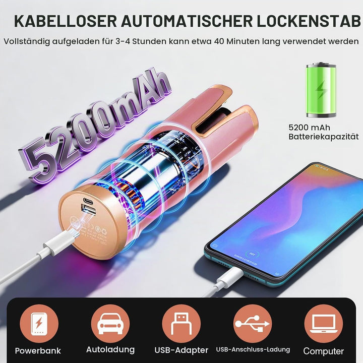 Automatischer Lockenstab, Tragbarer Kabelloser Automatischer Lockenstäbe Automatisch Rotierender Loc