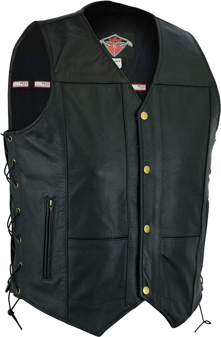 TEXPEED motorrad leder weste herren - Chopper biker rocker lederweste - Reissverschlusstaschen mit g