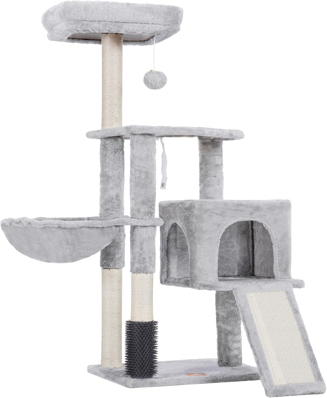 Heybly Kratzbaum mit Katzenbürste, Katzenbaum für Hauskatzen mit Gepolsterter Sitzstange aus Plüsch,