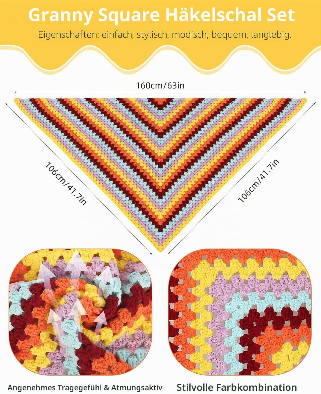 Aeelike Granny Square Shawl Häkelset für Anfänger, Häkelnadel Set mit Häkelnadeln 3,5mm 4,0mm, Häkel