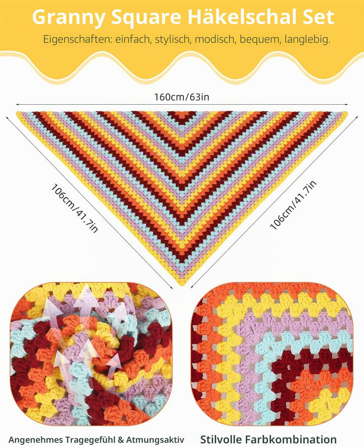 Aeelike Granny Square Shawl Häkelset für Anfänger, Häkelnadel Set mit Häkelnadeln 3,5mm 4,0mm, Häkel