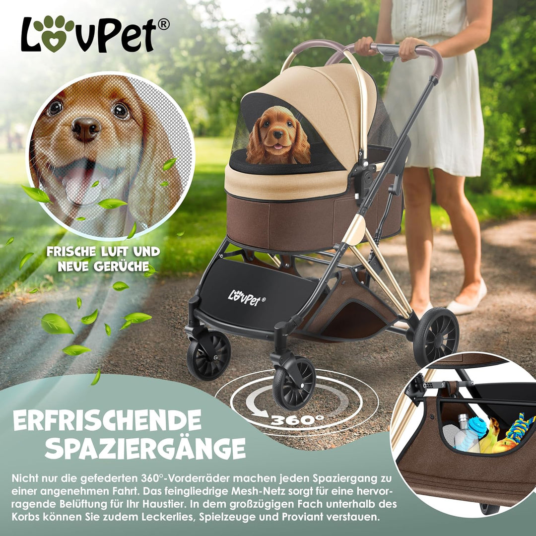 LOVPET® Hundewagen 3in1 Hundebuggy Hundebox Transporttasche 360° Grosse Räder Faltbar klappbar Haust