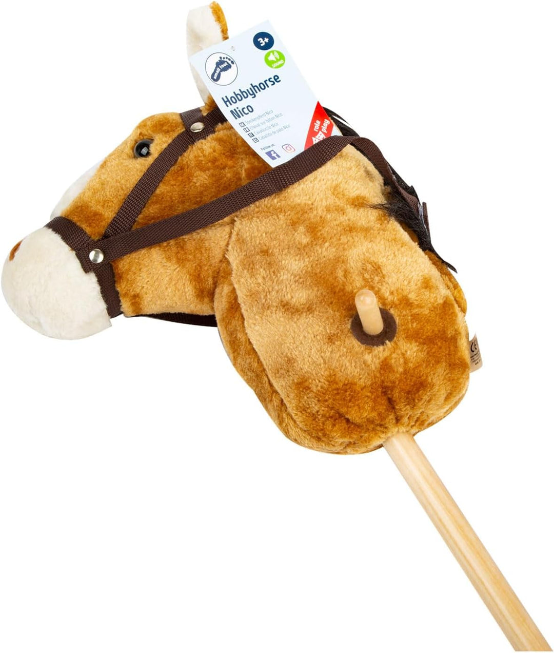 small foot Steckenpferd Nico, aus Holz und Plüsch, mit Halfter, Zügeln, Haltegriffen & Geräuschen, a