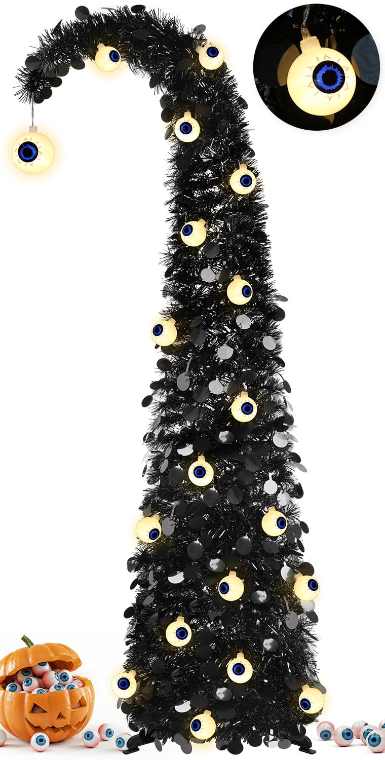 5FT Halloween Weihnachtsbaum mit 30 Augenlichtern, Pop-up Weihnachtsbaum | 8 Modi, Halloween Augapfe