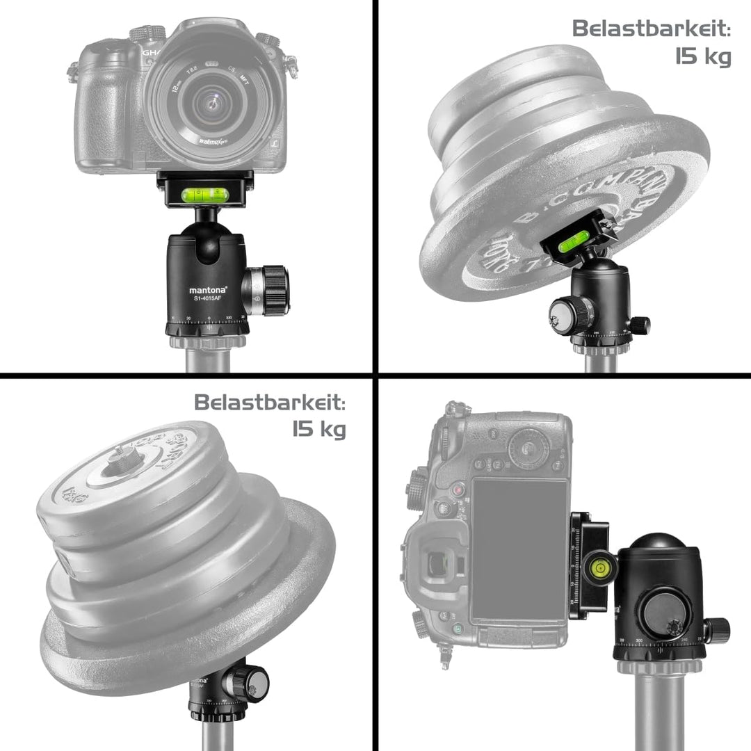 mantona Fortress Kugelkopf mit 40 mm Kugel I 360° Panorama-Funktion & 3 Wasserwaagen I mit Arca Swis