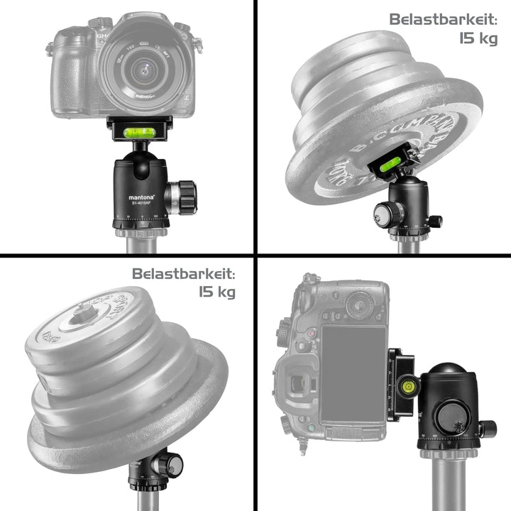 mantona Fortress Kugelkopf mit 40 mm Kugel I 360° Panorama-Funktion & 3 Wasserwaagen I mit Arca Swis