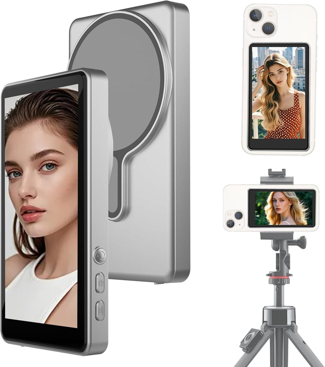 MOJOGEAR VS2 Selfie Vlog Monitor Kompatibel mit iPhone und Android - Grau - Drahtloser 4,02 Zoll IPS