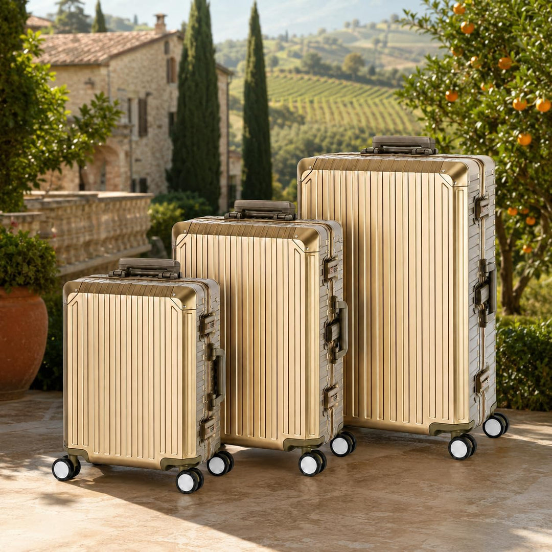 Travelhouse Tokyo 100% Aluminium Reisekoffer 3 Set 55cm + 65cm + 72cm (Champagner, Handgepäck, Mittl