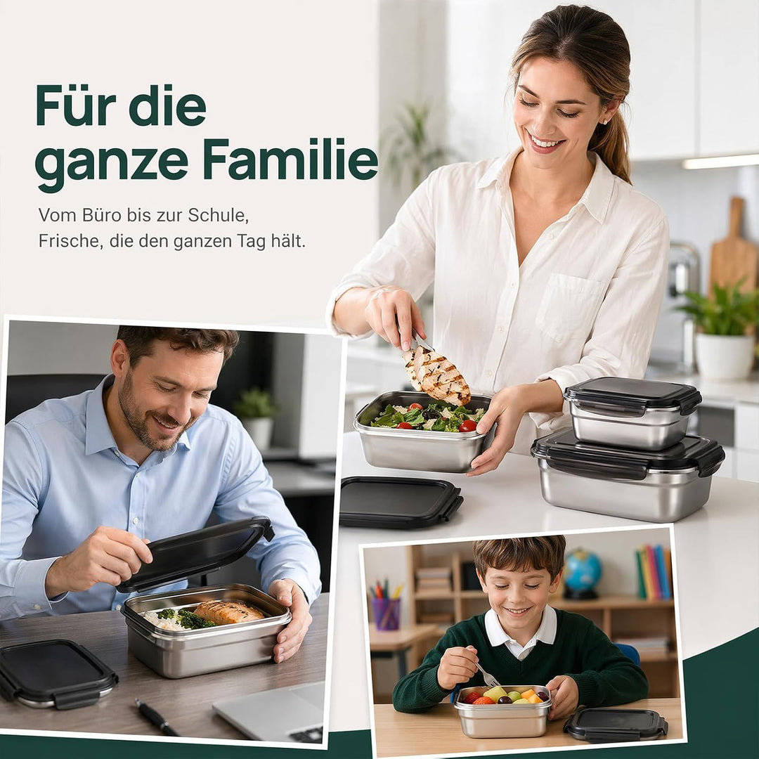 3pcs Brotdose Edelstahl mit Deckel Luftdicht (350ml, 850ml, 1800ml) | Auslaufsichere lunchbox Edelst