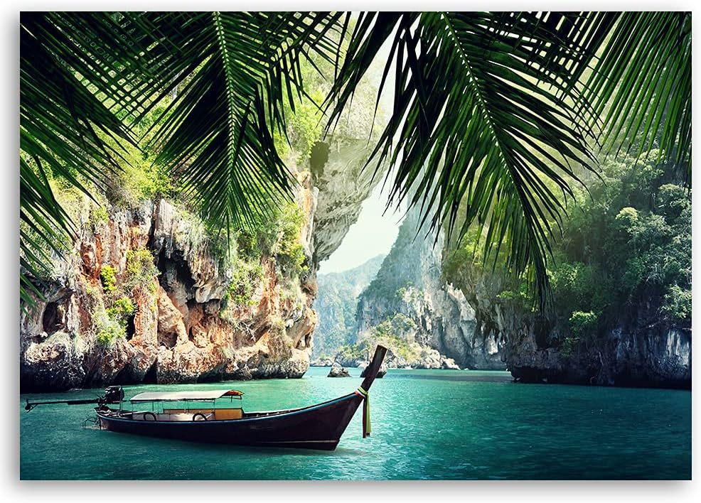 Feeby Bild auf Vlies Leinwand Tropische Bucht 100x70 cm Kunstdruck Modern Wandbilder Deko Flur Wohnz