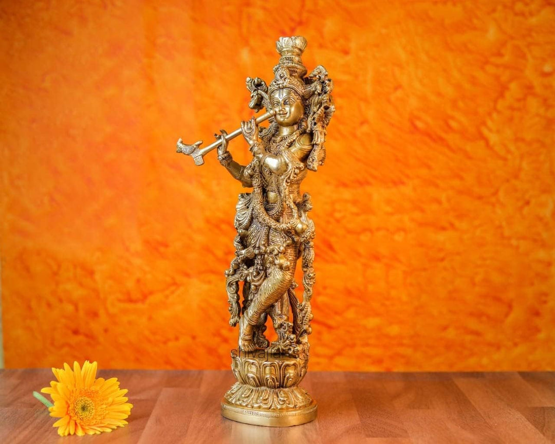 SHIVAJI ARTS Messing Krishna Statue 36CM Herr Krishna Statue Hindugott Gopal ji Statue Liebe Gott Kr
