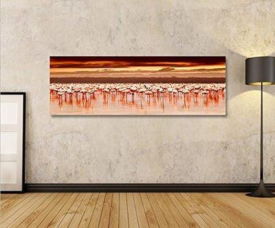 islandburner Bild Bilder auf Leinwand Flamingos Panorama XXL Poster Leinwandbild Wandbild art up you