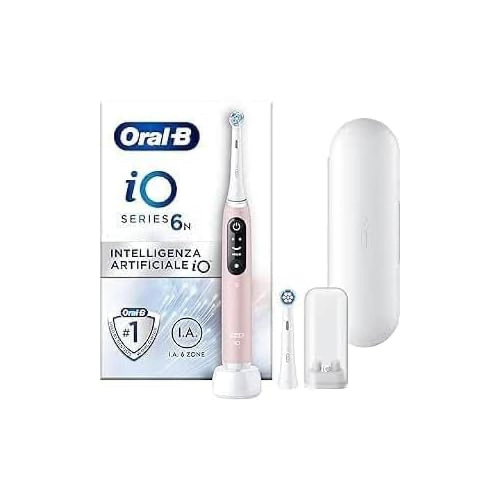 Oral-B iO Series 6N Elektrische Zahnbürste, Bluetooth, 5 Putzmodi, 2 Bürsten, 1 Reisetasche, Weiss/R