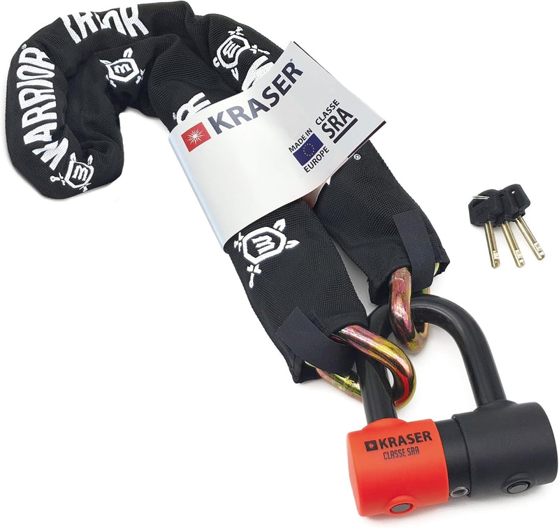 KRASER KR50120 Kettenschloss Schloss Motorrad-Scheibensperre gegen Diebstahl Mini U ø18 + Kette 120