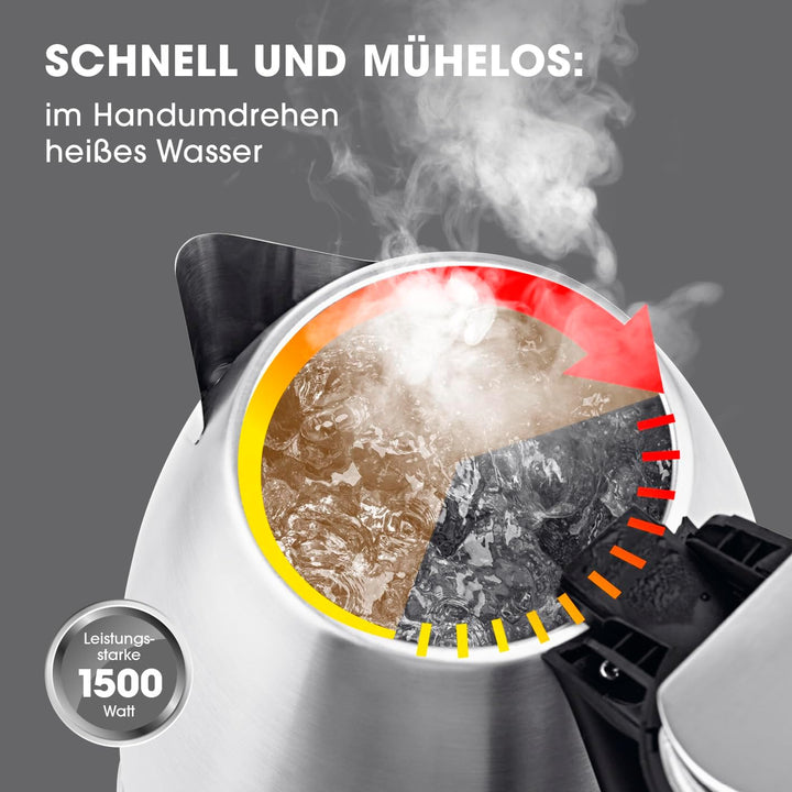 GOURMETmaxx Edelstahl-Wasserkocher 1,8 L | Leistungsstarker Boiler mit Abschaltfunktion und 360° Bas