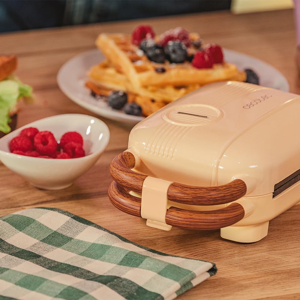 Cecotec Sandwichmaker Vintage Rock'Ntoast Retro One Gelb. 700W, 3 austauschbare Platten, Retro-Desig