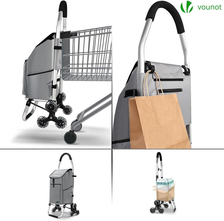 VOUNOT® Aluminium Einkaufstrolley Treppensteiger, 3 in 1 Trolly Einkaufswagen Klappbar, Hackenporsch