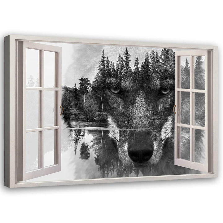 Feeby Viles - Leinwand Bilder - Fensterblick Natur- 90x60 cm- Deko Wohnzimmer - Wandbilder Schlafzim