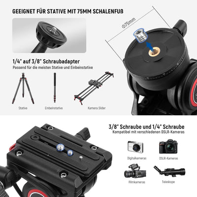 NEEWER Videostativ Fluidkopf mit Schnellwechselplatte, kompatibel mit DJI RS Gimbals Manfrotto, Tele