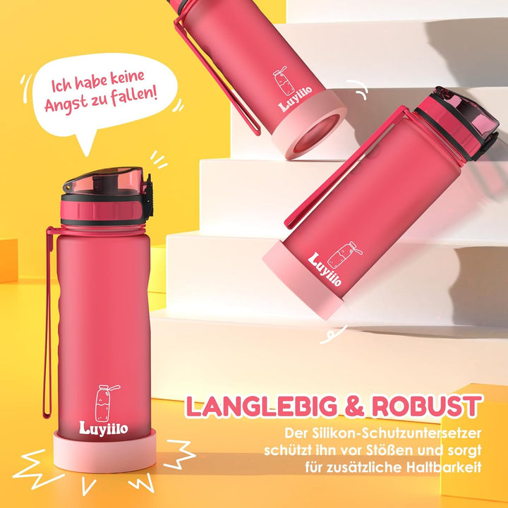 Luyiilo Kinder-Trinkflasche 0,5l, BPA-Frei, Fruchteinsatz, Spülmaschinenfest, perfekt für Schule, Ki
