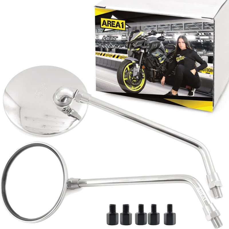 Area1 Chrom Motorradspiegel Rund Custom Retro Vintage Chopper Motorrad Rückspiegel Set E geprüft, 2x