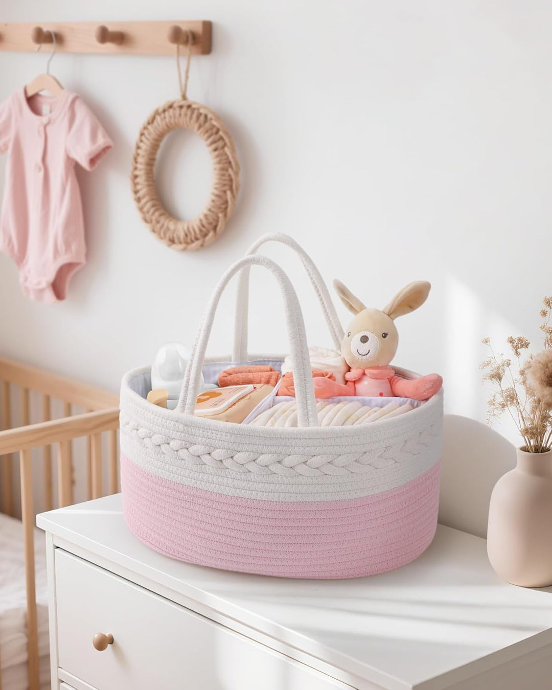 Maliton Baby Windel Caddy Organizer，Wickeltisch Organizer Aufbewahrungskorb mit Herausnehmbaren Fäch