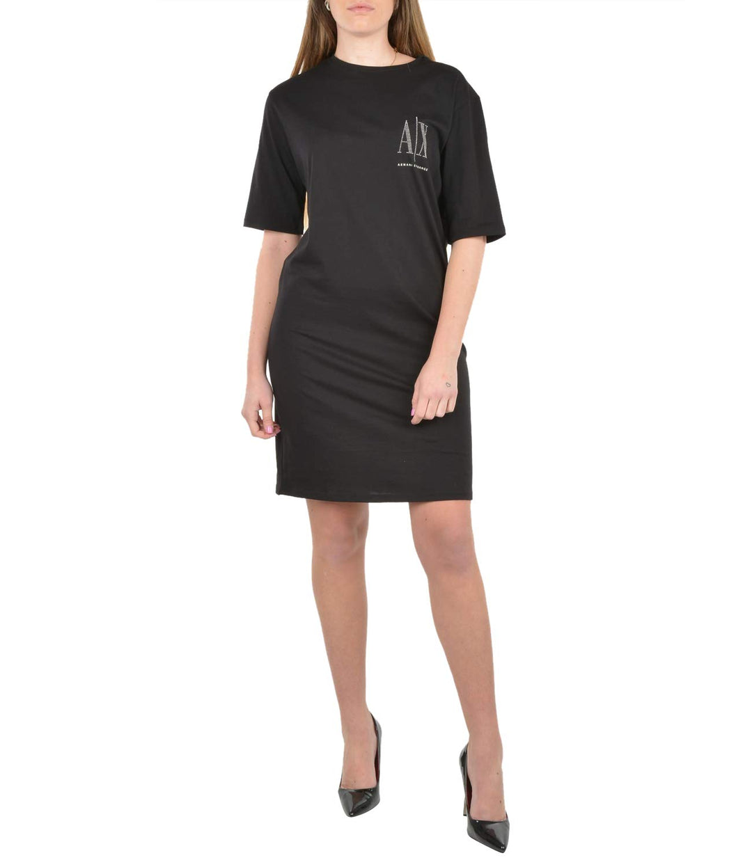 Armani Exchange Damen Studded Icon Logo T-Shirt Casual Dress XS Schwarz, XS Schwarz
