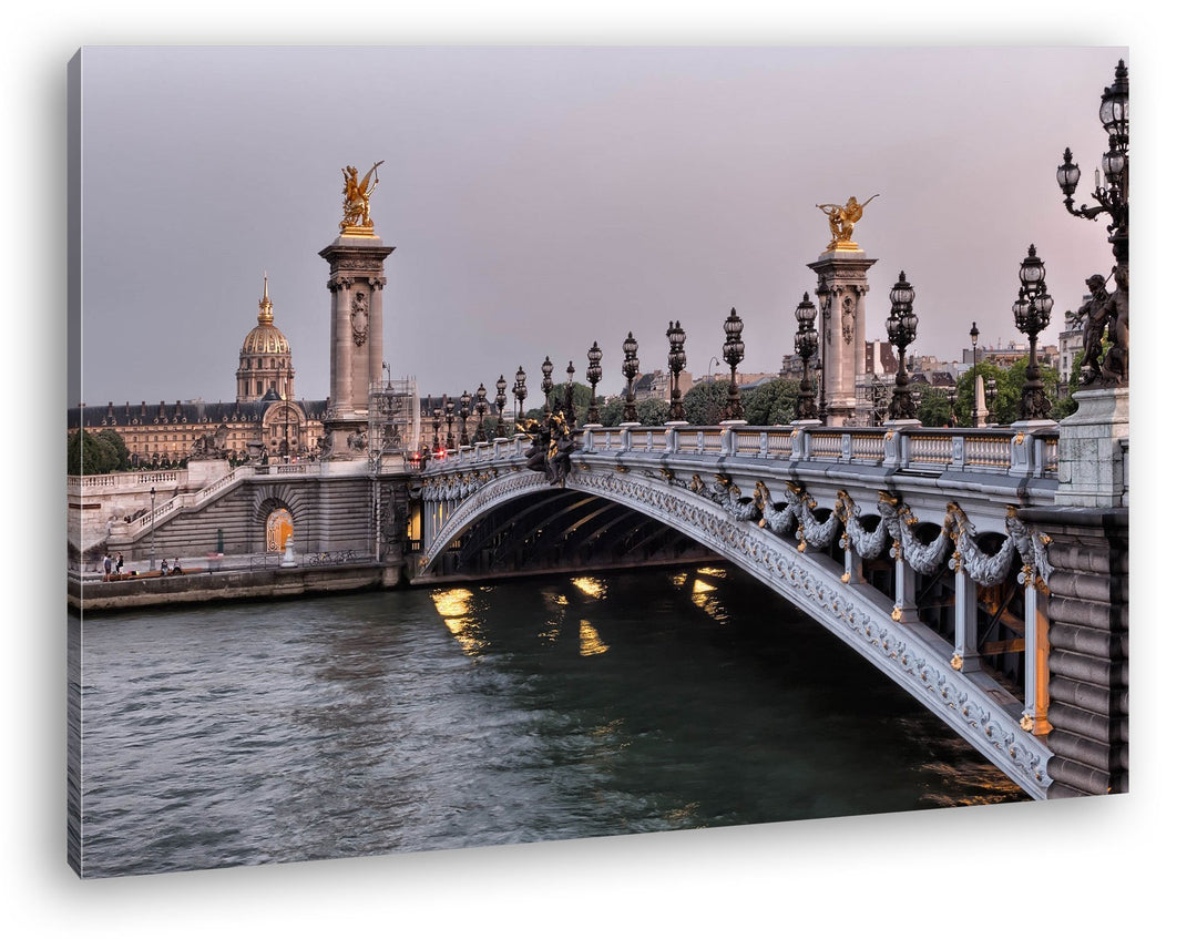 deyoli Brücke am Seineufer in Paris Format: 80x60 als Leinwandbild, Motiv fertig gerahmt auf Echthol