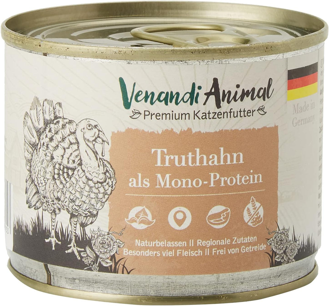 Venandi Animal Premium Nassfutter für Katzen, Truthahn als Monoprotein, 6 x 200 g, 1.2 kg & Premium