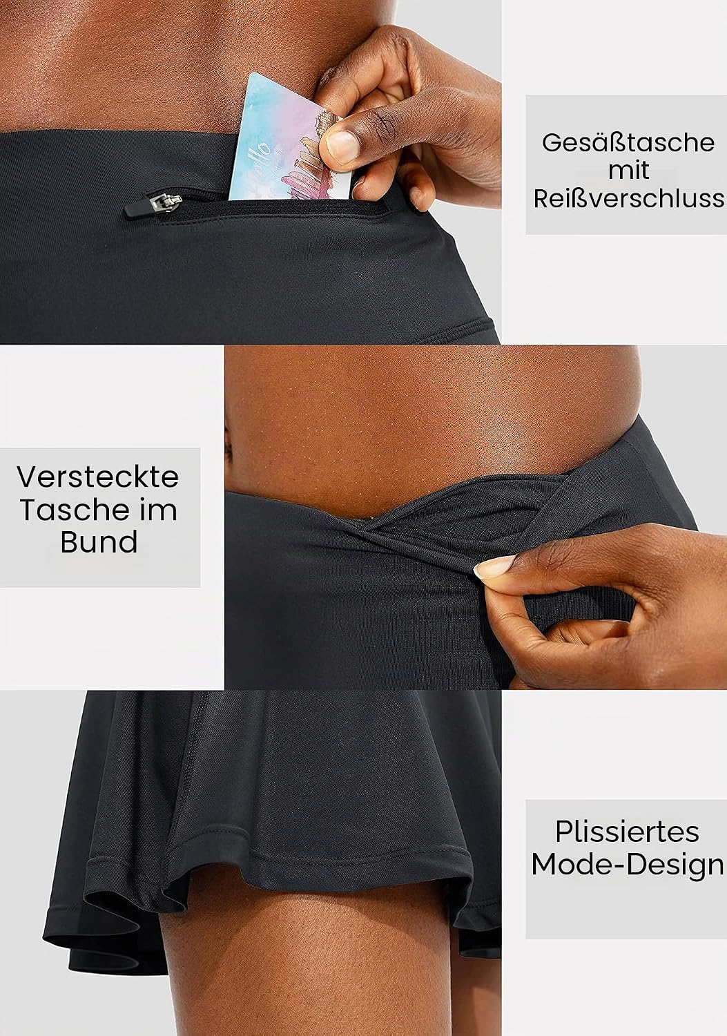 ThreeH Tennis Skorts Röcke plissiert Golf High Waisted Athletic Skort Workout Sportrock mit 4 Tasche