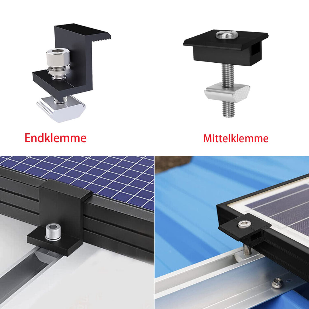 Solarpanel Halterung Kit und Zubehör Schwarz Eloxiert,Halterung für Solarmodule,Befestigungsschiene1