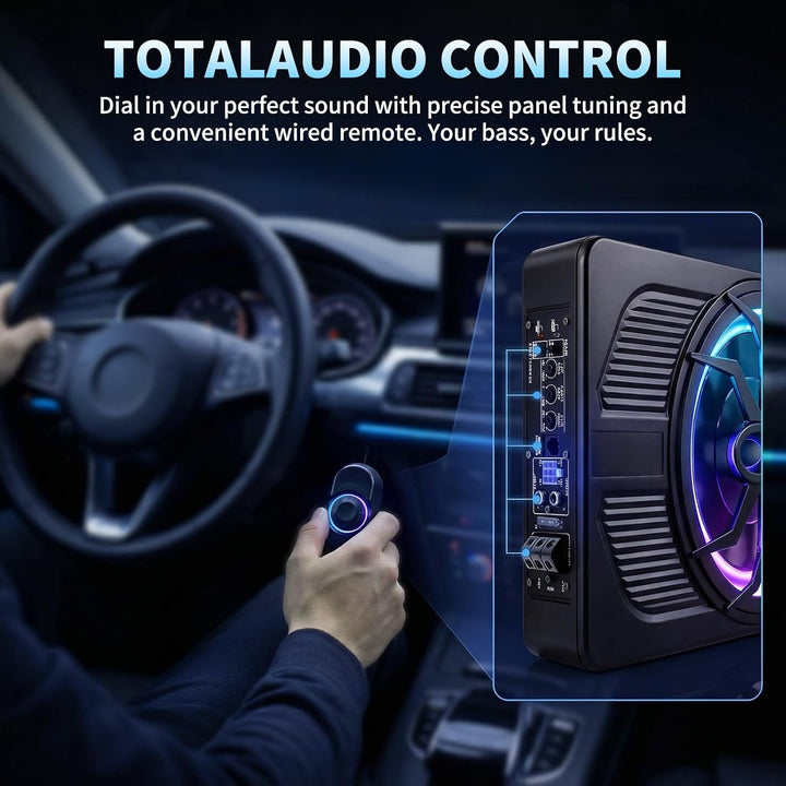 Aktiv Subwoofer für Auto, 800W Ultradünner 10 Zoll Subwoofer mit integriertem Verstärker, Tiefpassfi