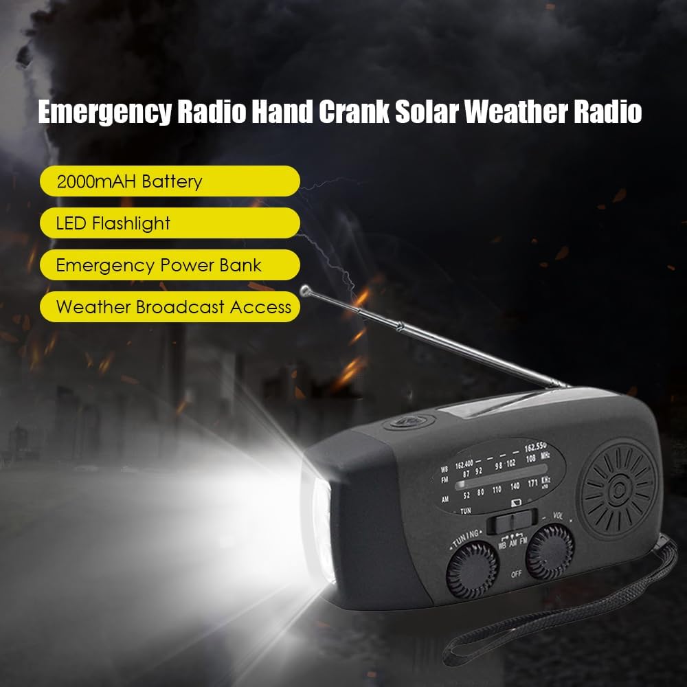 Notfall-Handkurbelradio mit LED-Taschenlampe für Notfälle, tragbares AM/FM-NOAA-Wetterradio, Dynamor