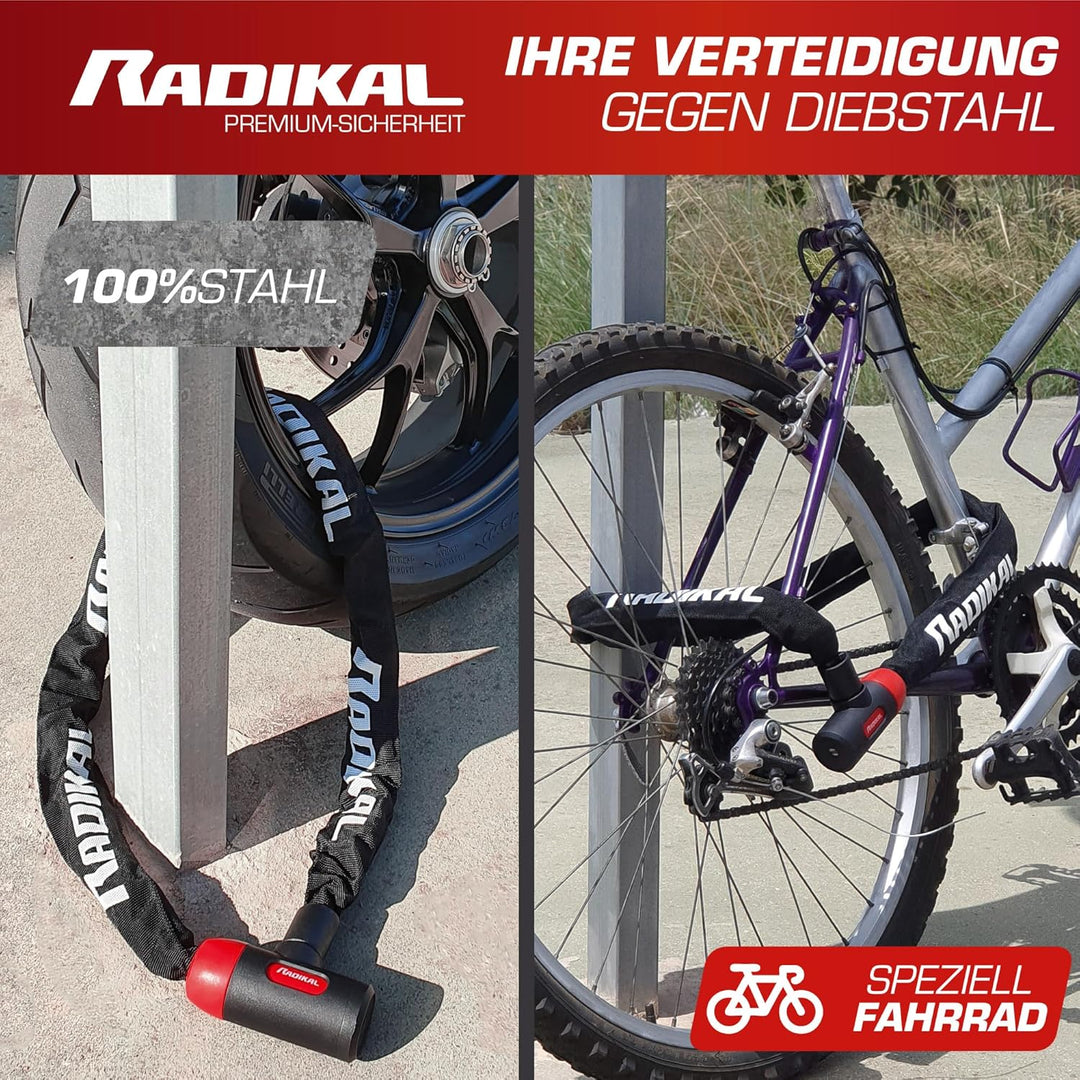 RADIKAL RKX120 Diebstahlsicheres Kettenschloss Motorrad, Roller, Fahrrad, Sicherheit 8mm verstärkter