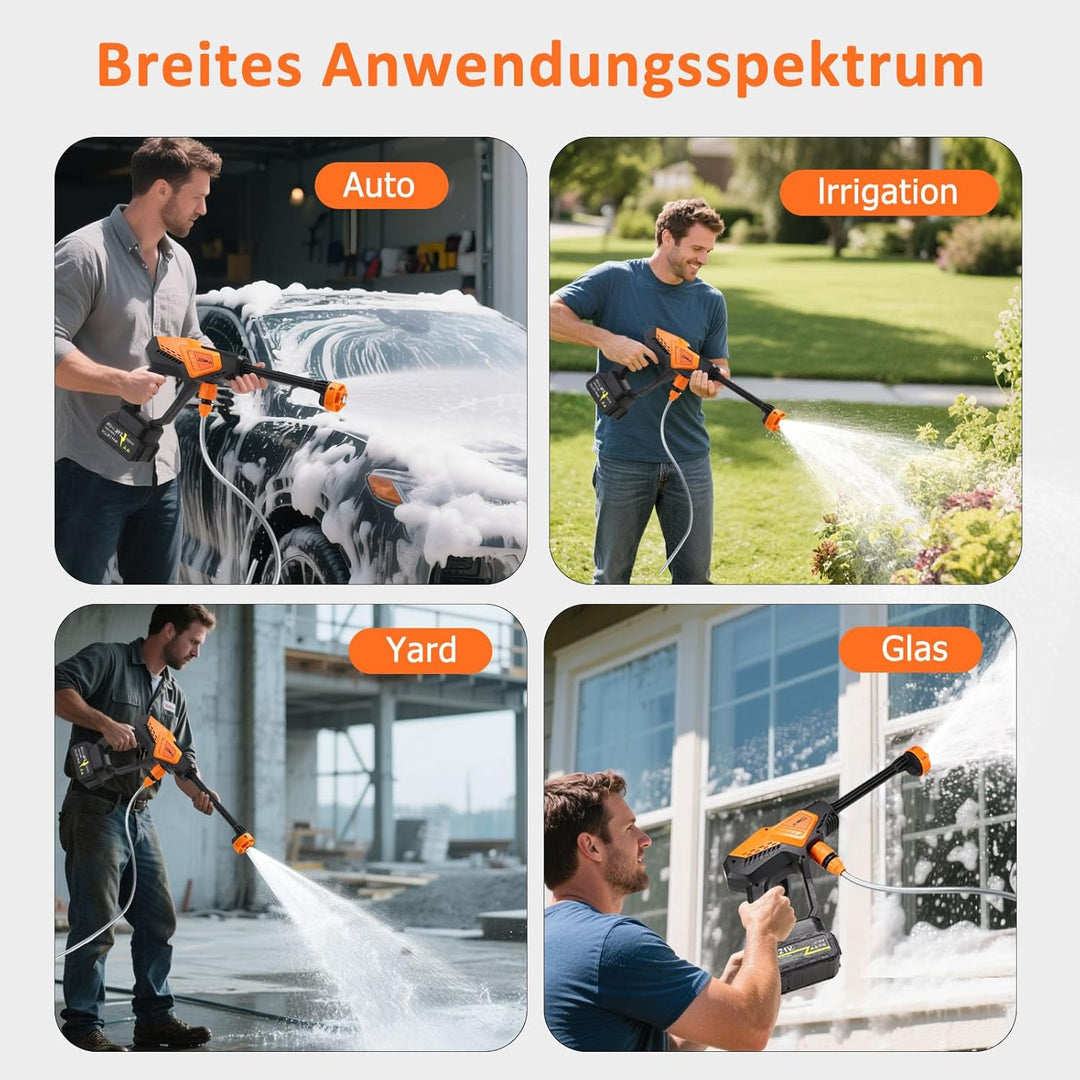 Akku Hochdruckreiniger mit 2 Akkus, Akku Hochdruckreiniger mit 6-In-1 Multifunktionale, Mobiler Druc