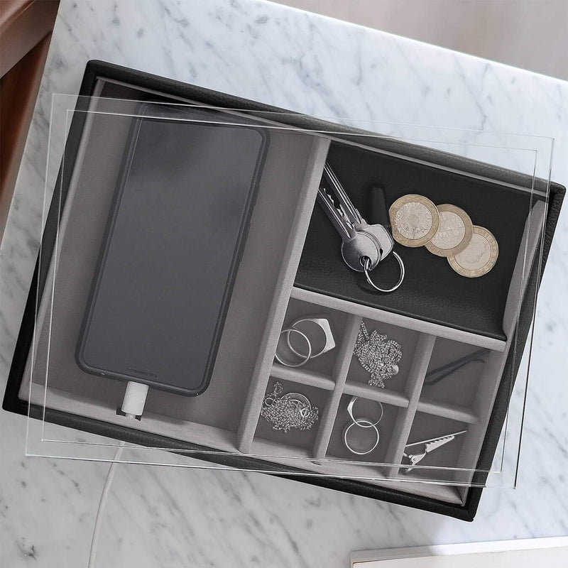 Stackers Pebble Black Valet Tray with Acrylic Display Lid